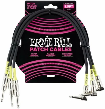 Ernie Ball 1.5 ft Straight / Angled Instrument Cable Black 0.46m 3 Cables PO6076