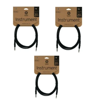 3 x D'addario Planet Waves 20ft Classic Series 1/4" Instrument Cable Straight