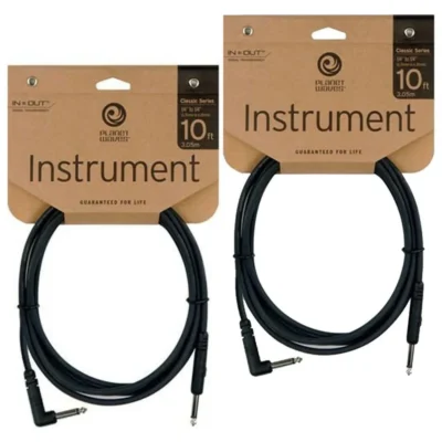 D'addario Planet Waves 10ft  1/4" Instrument Cable Right Angle/Straight  2 Pack