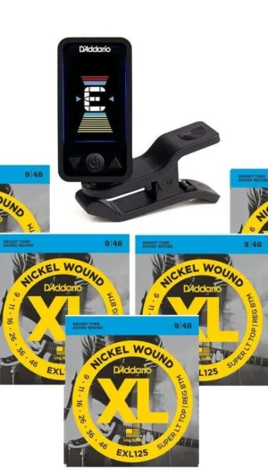D'addario Eclipse Rechargeable Clip-On Tuner 5 Sets EXL125 Guitar Strings