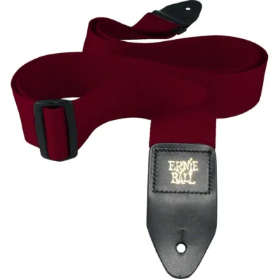 Ernie Ball Polypro Guitar Strap Leather Ends Burgundy Adjustable Way Long , 4047