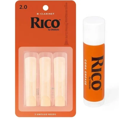 Rico Bb Clarinet 3 x Reeds, Strength 2  with Cork Grease