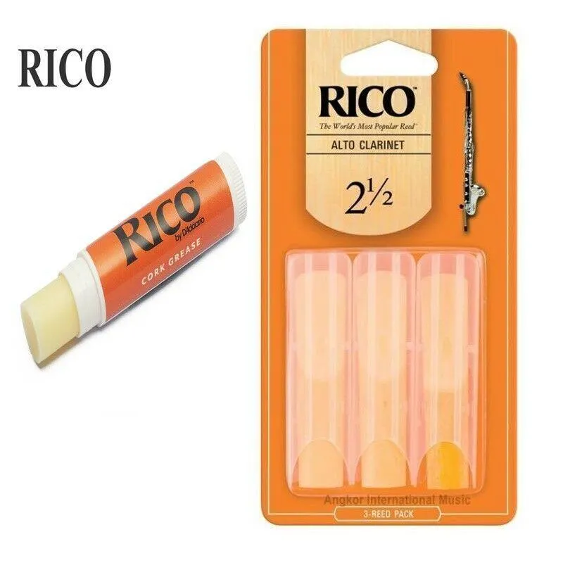Rico Alto-Clarinet Saxophone Reeds, Strength 2.5 - 3 Pack + Cork Grease