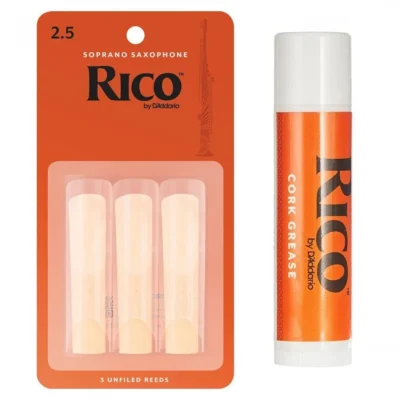 Rico Soprano Saxophone 3 x Reeds Strength 2.5 + cork Grease