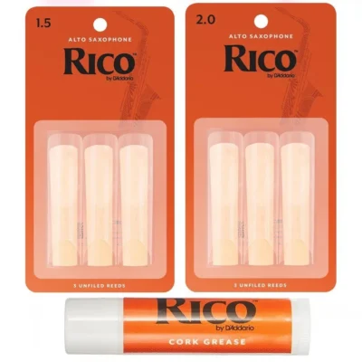 Rico Alto Saxophone Reeds, Strength 1.5 X 3 - 2.0 X 3 - 1 Cork Grease