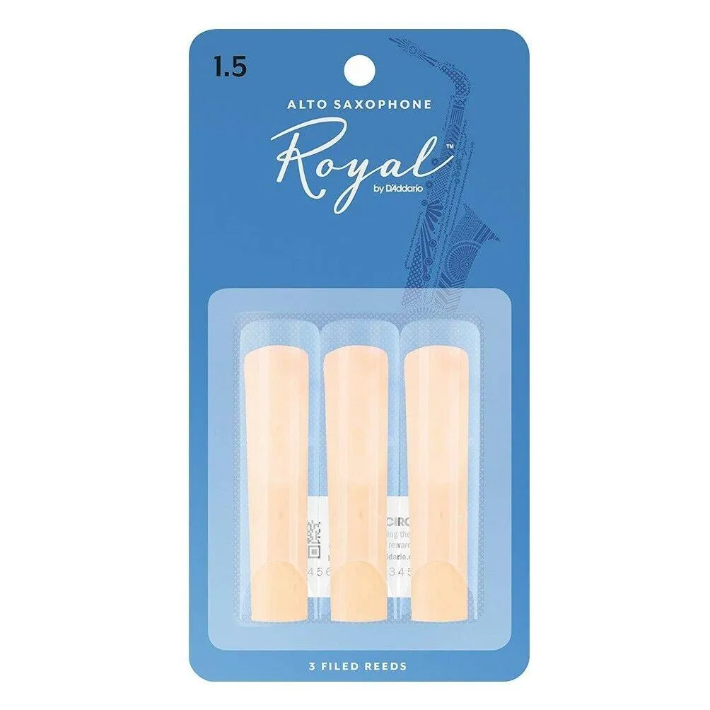 Rico Royal Alto Sax Reeds, Strength 1.5, 3-pack RJB0315 - 3 Reed Pack