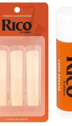 Rico 3 Pack Tenor Saxophone Reed Strength 2.5 with Cork Grease