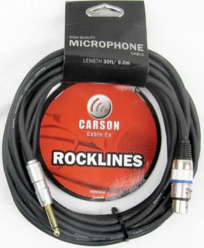 Carson Rocklines 30ft XLR to Jack Microphone Cable - Cannon to Jack Lead 9m