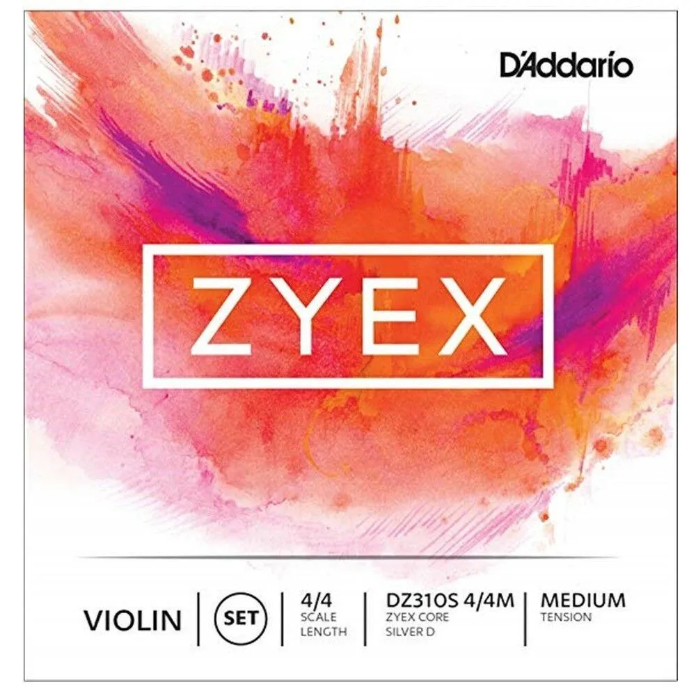 D'Addario Zyex Violin String Set with Silver D , 4/4 Scale Light Tension