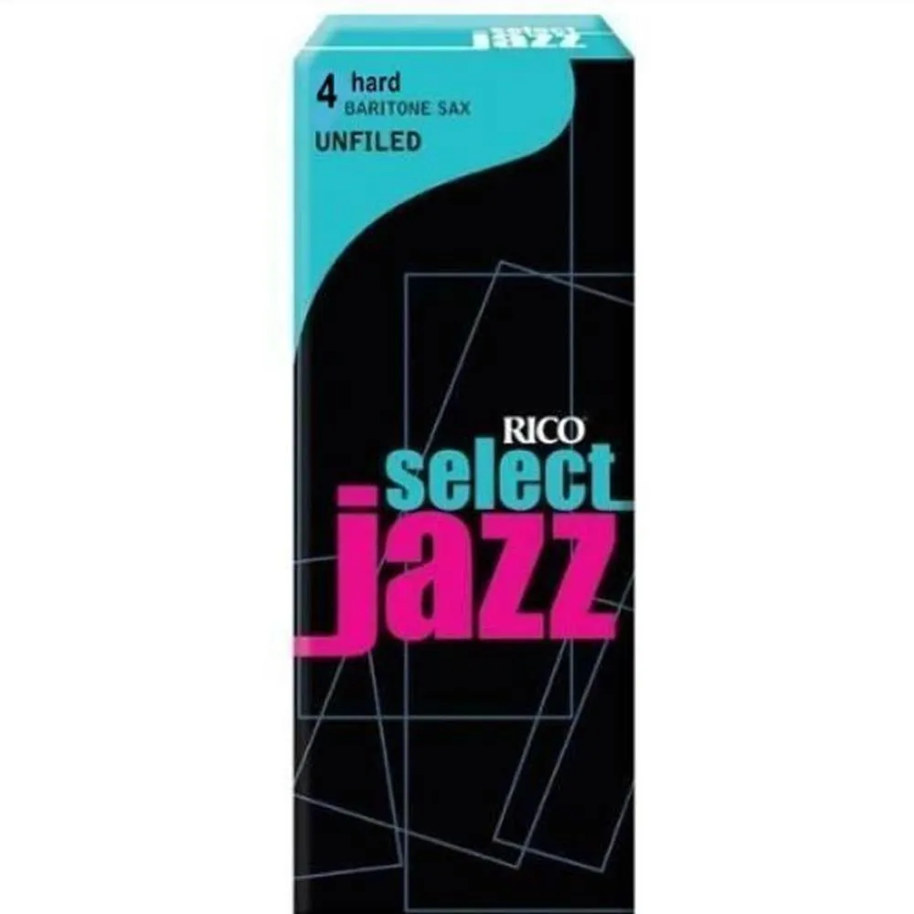Rico Select Jazz Baritone Sax Reeds, Unfiled, Strength 4 Hard, 5-pack