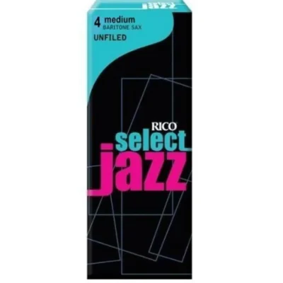 Rico Select Jazz Baritone Sax Reeds, Unfiled, Strength 4 Medium,   5-pack