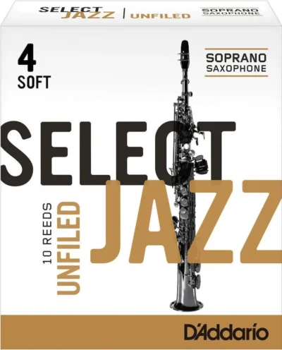 D'Addario Select Jazz Unfiled Soprano Saxophone Reeds, Strength 4 Soft, 10-pack