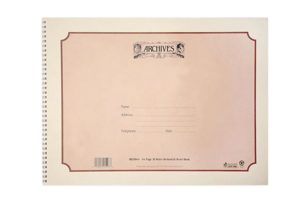 Archives Spiral-Bound Manuscript Book, 18 Stave, 64 pages, 12 x 16 inches