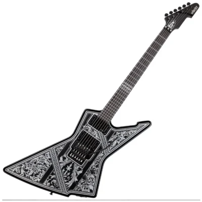 Schecter E-1 FR Przym Palladium 6 String Electric Guitar - Gloss Black with White Highlights
