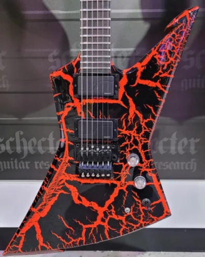 Schecter BalSac E-1 FLoyd Rose Electric Guitar Black Orange Crackle