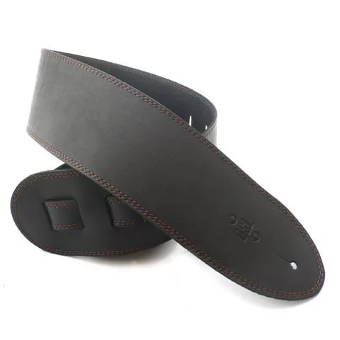 DSL 3.5" Single Ply Leather Guitar Strap Black/Brown Stitch