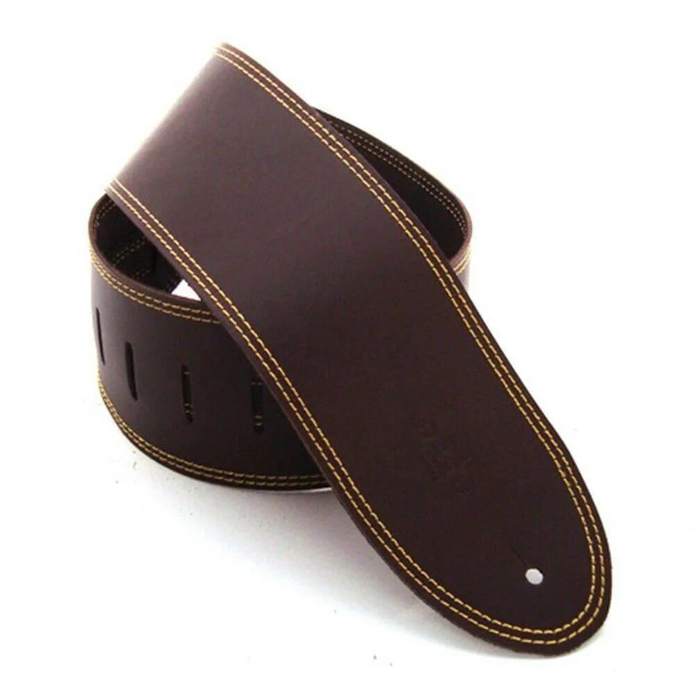 DSL 3.5" Single Ply Leather Guitar Strap 3.5" Single Ply Saddle Brown/Black Stitch