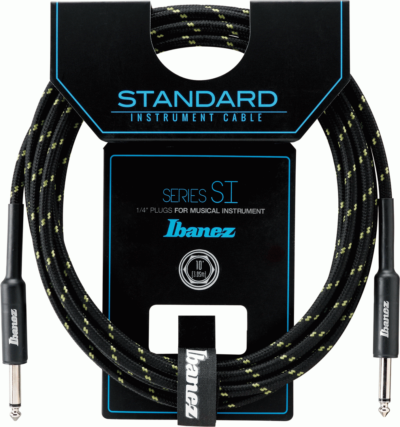 Ibanez SI10 CGR Woven Guitar Cable w/ 2 Straight Plugs - 10ft - Black/Green