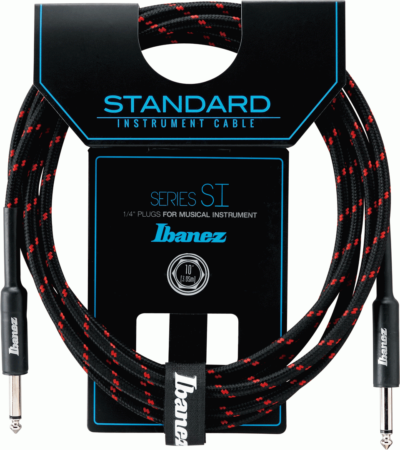 Ibanez SI10 CGR Woven Guitar Cable w/ 2 Straight Plugs - 10ft - Black/Wine Red