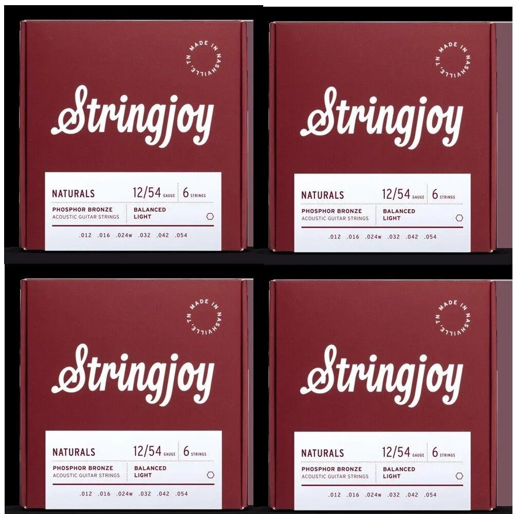 Stringjoy Naturals | ( 12 - 54 ) Phosphor Bronze Acoustic Guitar Strings 4 SETS