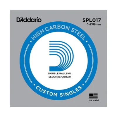 D'Addario SPL017 Plain Steel Guitar Single String, Double Ball End, .017