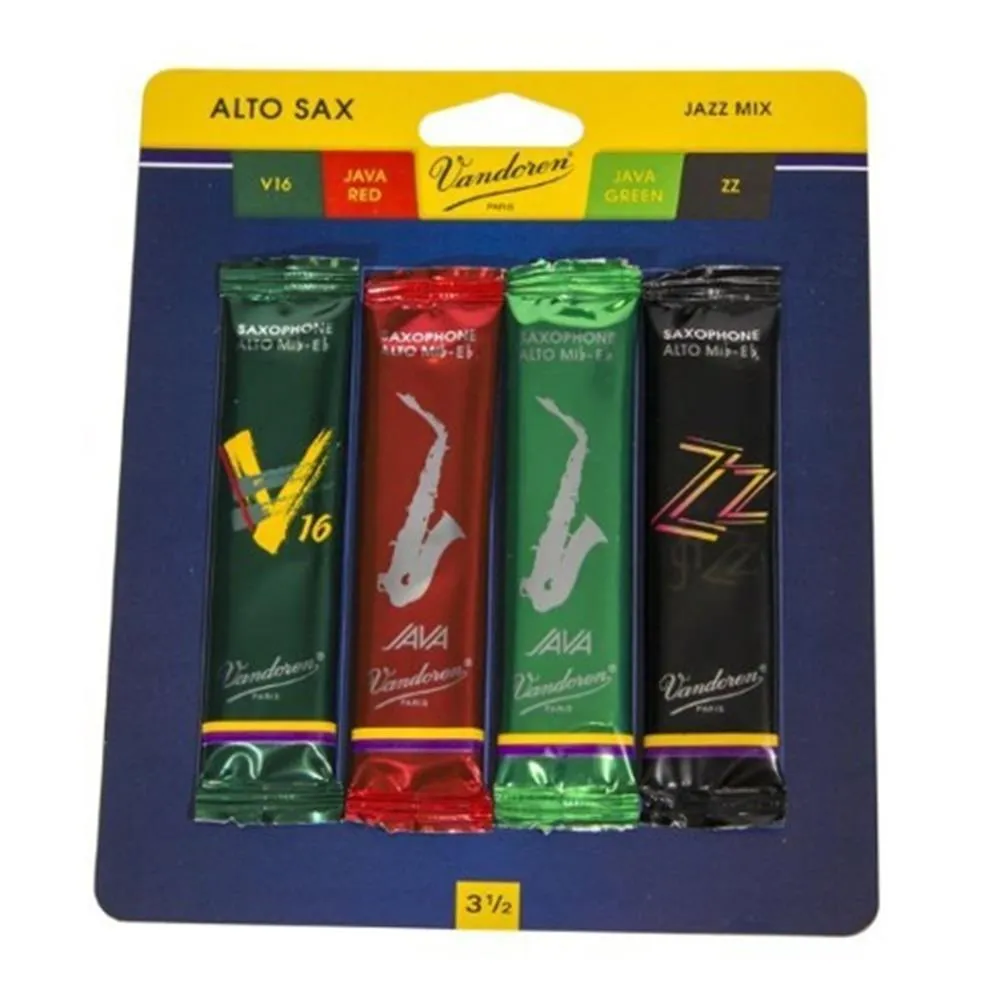 Vandoren Alto Sax Jazz Reed Mix Card 1 x ZZ, V16, JAVA Red & Green Strength 3.5
