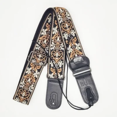 Sqoe guitar strap Leather Ends with built in pick holder jacquard