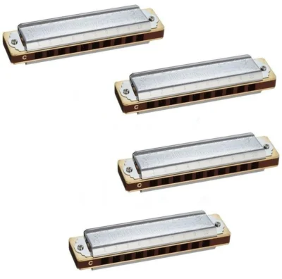 Tombo Folk Blues Mk II Harmonica 4-Pack with Free Case Keys B,C,E and G