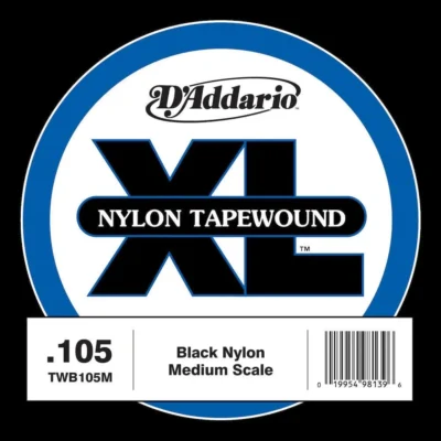 D'Addario TWB105M Nylon Tape Wound Bass Guitar Single String, .105