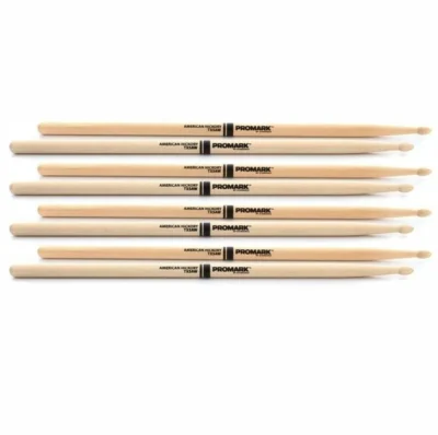 Promark TX5AW American Hickory Wood Tip 5A Drumsticks - 3 Pairs