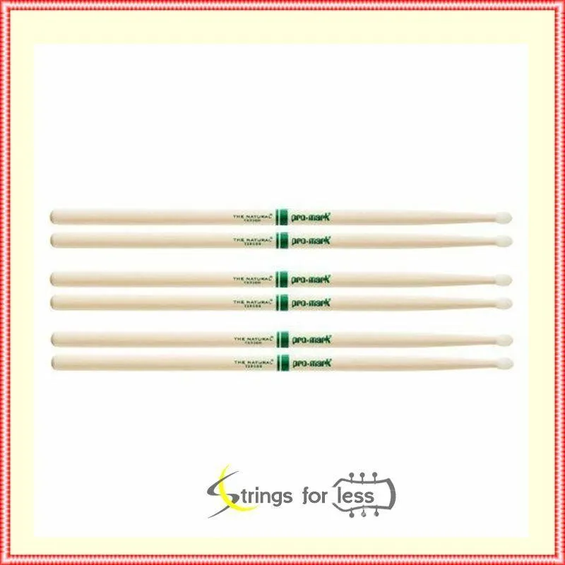 Promark The Natural American Hickory Nylon Tip 2BN - TXR2BN Drum Sticks 3 Pairs