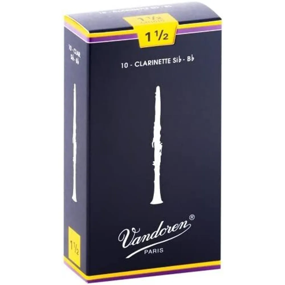 Vandoren B Flat Clarinet Reed Traditional Grade 1.5 , CR1015 , 10 Reeds