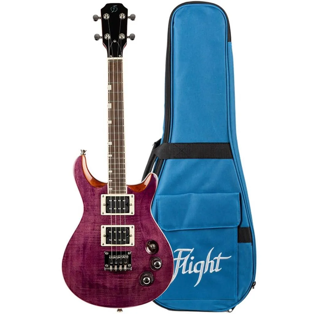 Flight Vanguard Tenor Electric Ukulele - Trans Purple : Double Cut, Solid Body