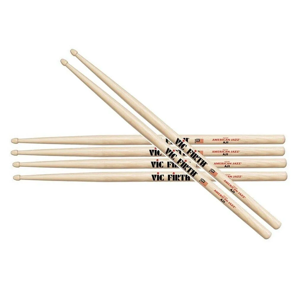 Vic Firth American Jazz 3 Drumsticks Wood Tip - 3 Pairs Drum Sticks Hickory