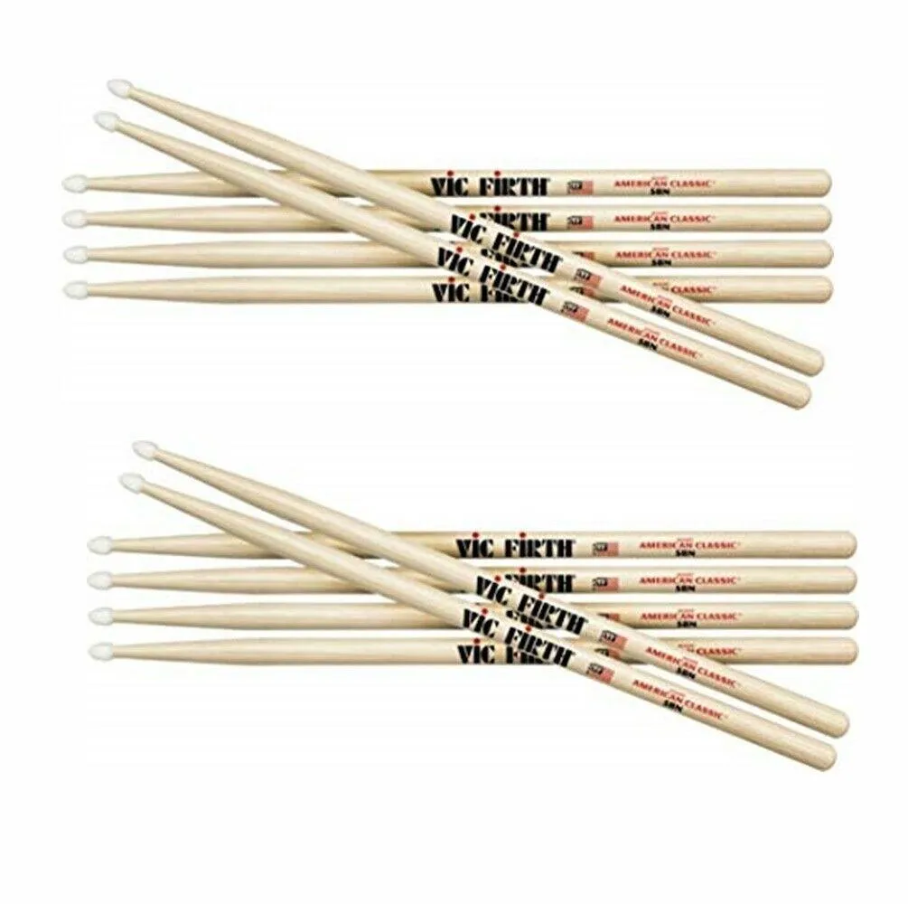 Vic Firth American Classic Drumsticks - 5BN Nylon Tip 6 Pairs Drumsticks