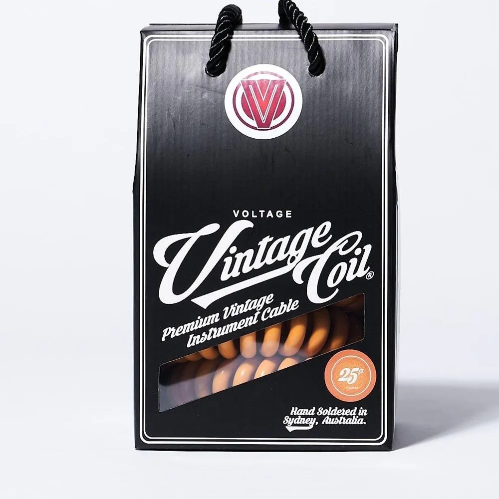 Voltage Vintage Coil 25ft Coiled Guitar Cable straight / Right Angle - Caramel