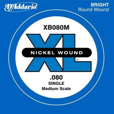 D'Addario XB080M Nickel Wound Bass Guitar Single String, Medium Scale, .080