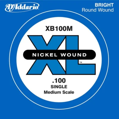 D'Addario XB100M Nickel Wound Bass Guitar Single String, Medium Scale, .100