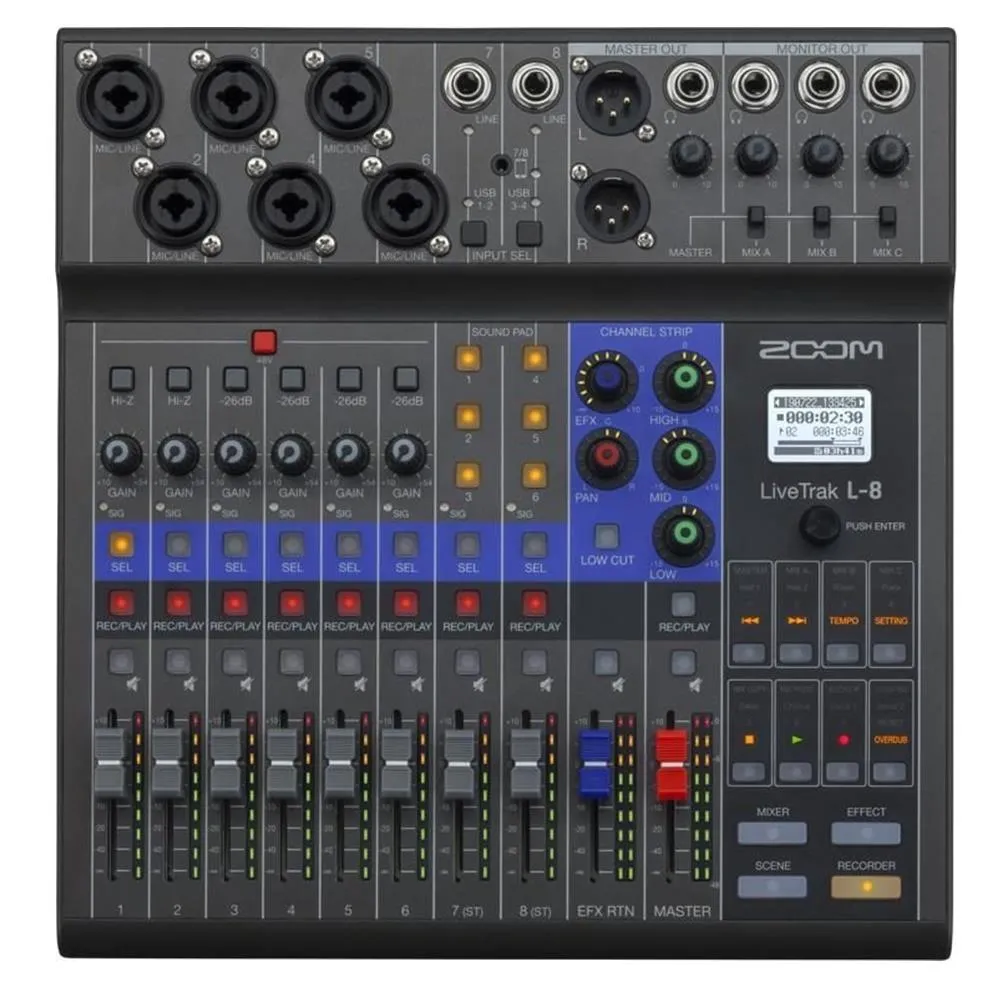 Zoom LiveTrak L-8 8-channel Digital Mixer / Recorder with 24-Bit/96kHz 12-Track Recorder, 4 Headphone Outputs