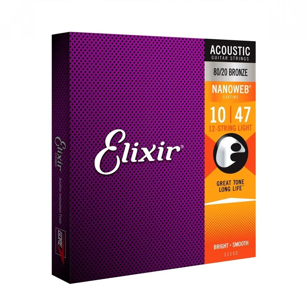 Elixir 11152 Nanoweb 80/20 12 String Acoustic Guitar Strings - Light 10-47 - Image 2