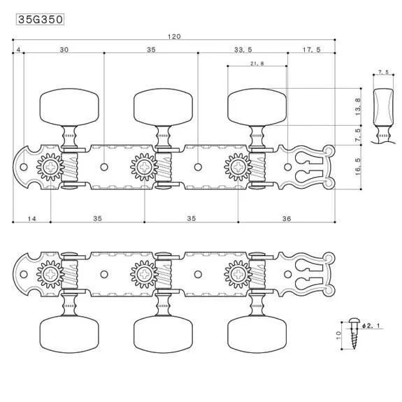 Gotoh Classical Tuning Keys - Gold 3+3 machine heads - 35G450 - Image 2