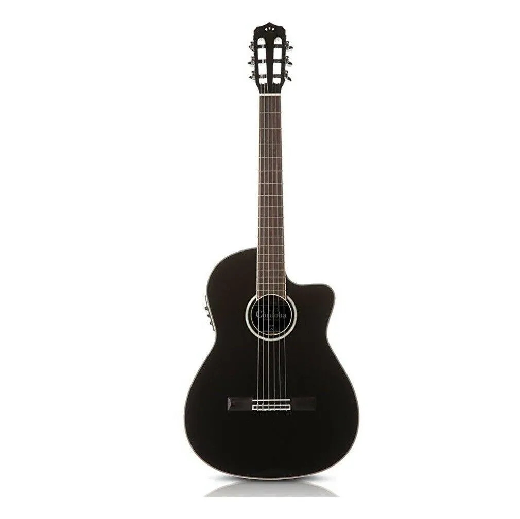 Cordoba 14 Jet Black Acoustic/Electric Nylon String Guitar w/ Gig Bag - Image 2
