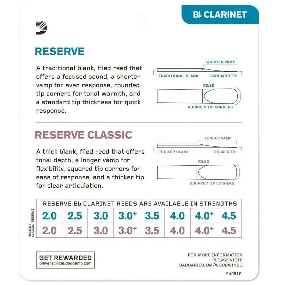 D'Addario Woodwinds DRS-C30 Reserve Bb Clarinet Reed Sampler Pack, 3.0/3.5 - Image 2