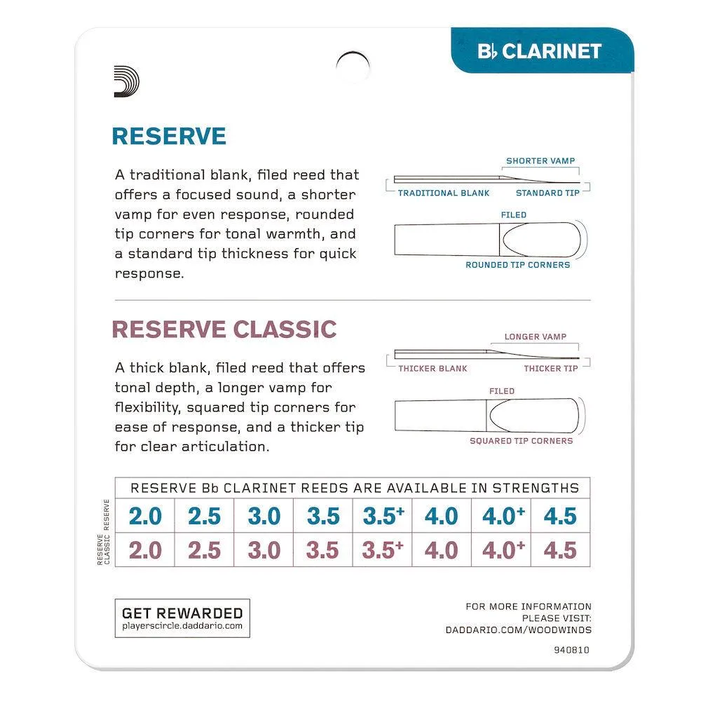 D'Addario Reserve Bb Clarinet Reed Sampler Pack, 3.5/3.5+ - Image 2