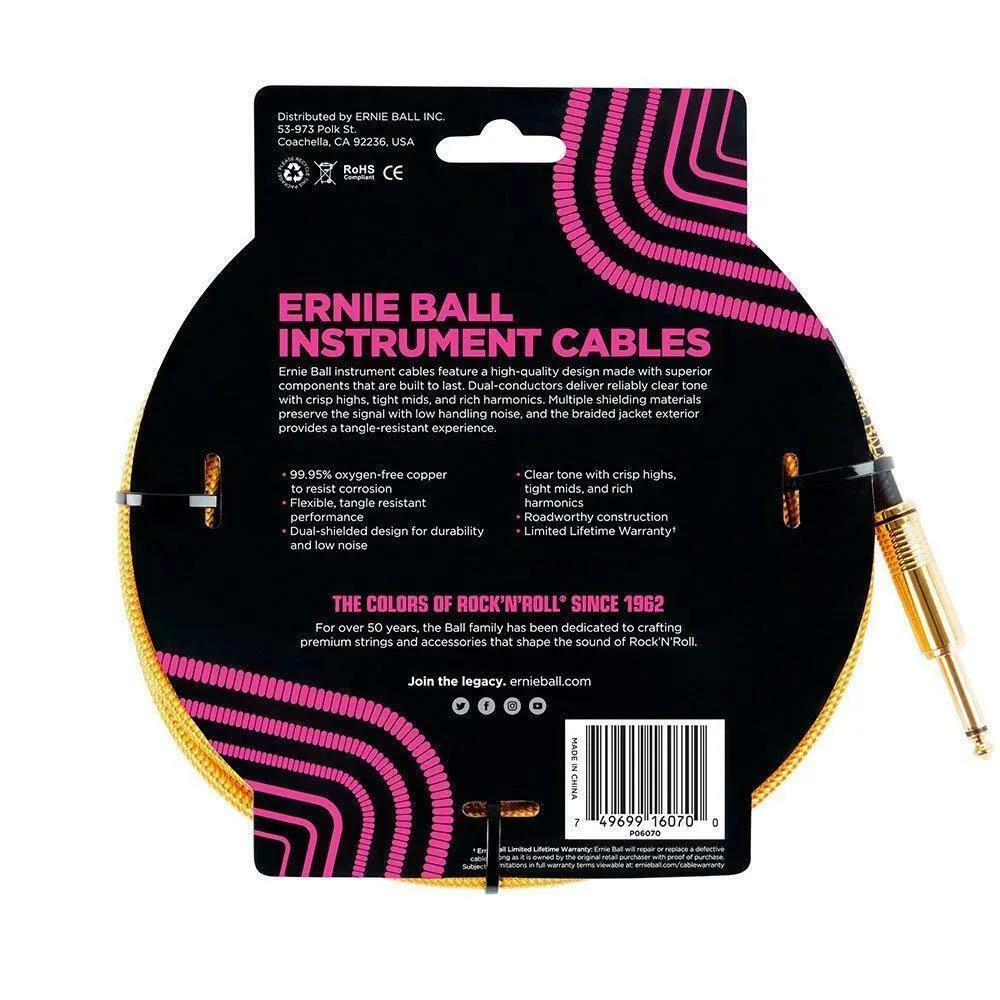 Ernie Ball 25' Straight / Angled Braided Instrument Cable Gold / Gold - Image 2