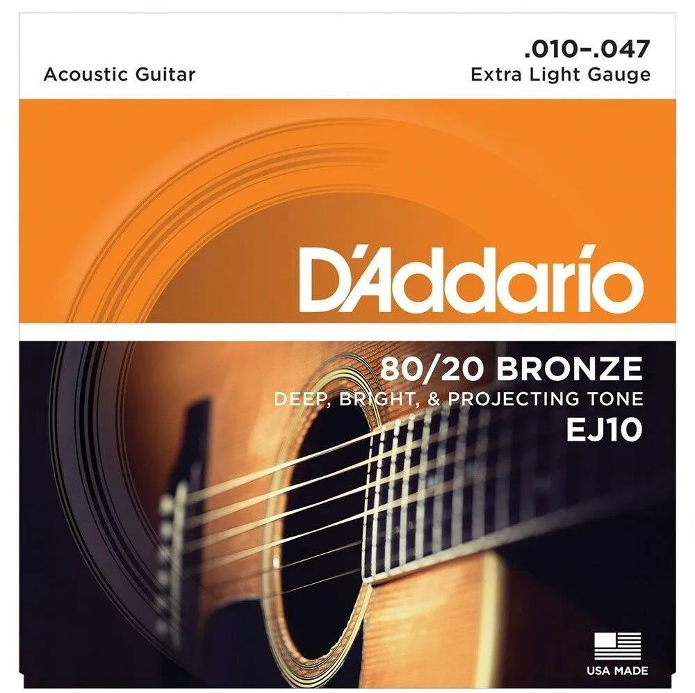 4 sets D'Addario EJ10 80/20 Bronze Extra Light Gauge Acoustic Guitar Strings - Image 2