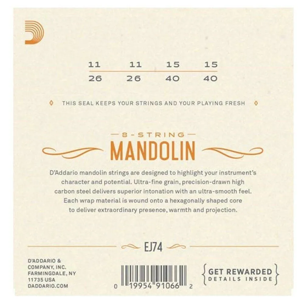 D'Addario EJ74 Phosphor Bronze Mandolin Strings Set Medium 11 - 40 - Image 2