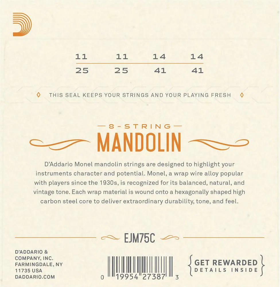 D'Addario EJM75C Monel Mandolin Strings, Medium Plus, 11-41 - Image 2