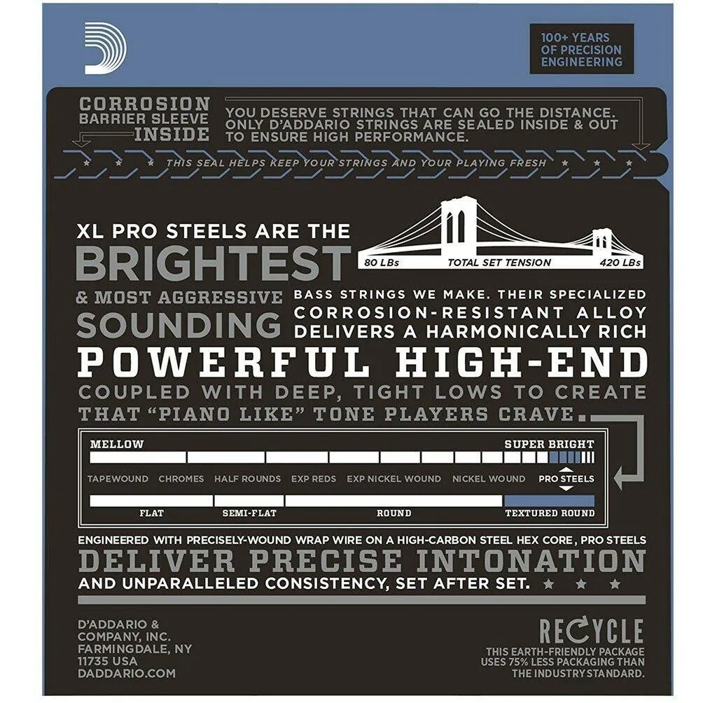 D'Addario EPS160-5 ProSteels Long Scale 5-String Bass Strings Medium 50 - 135 - Image 2