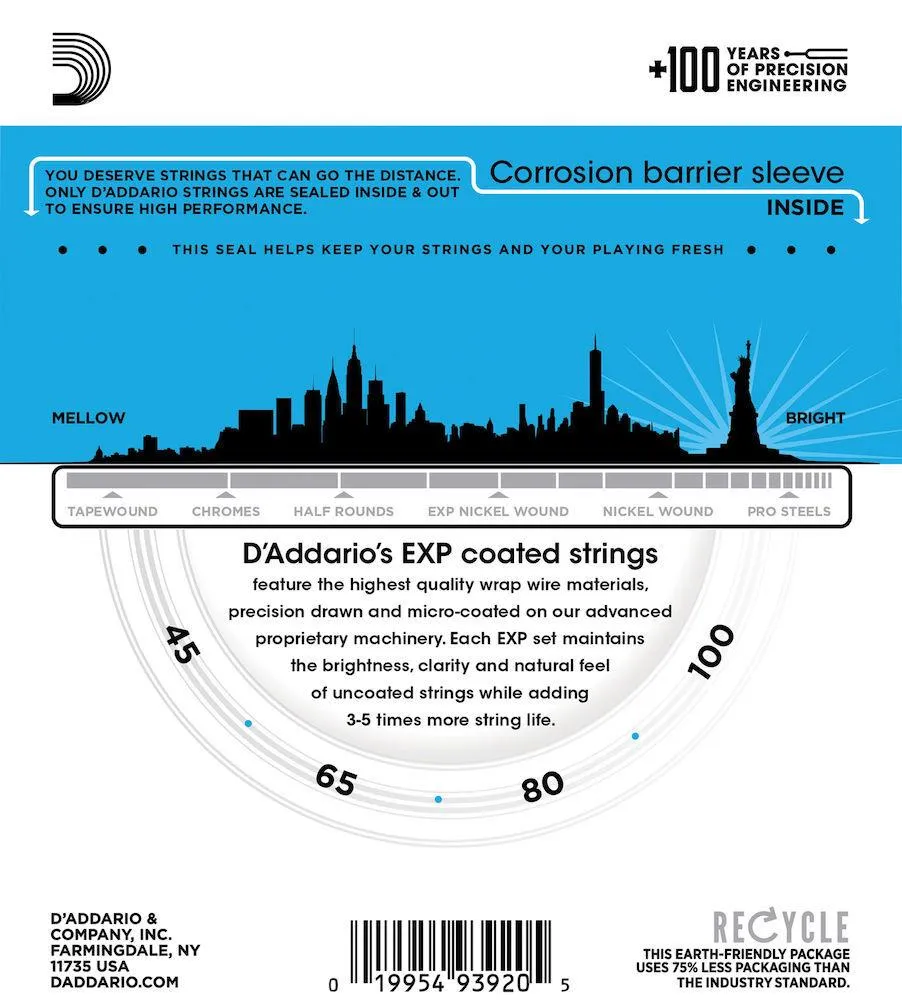 D'Addario EXPPBB170 Phosphor Bronze Coated Acoustic Bass Strings, Long Scale, 45-100 - Image 2